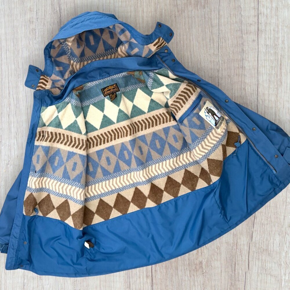 Vintage Eddie Bauer Southwestern Blanket Lined Parka Zip-Off Hood Mens L Blue